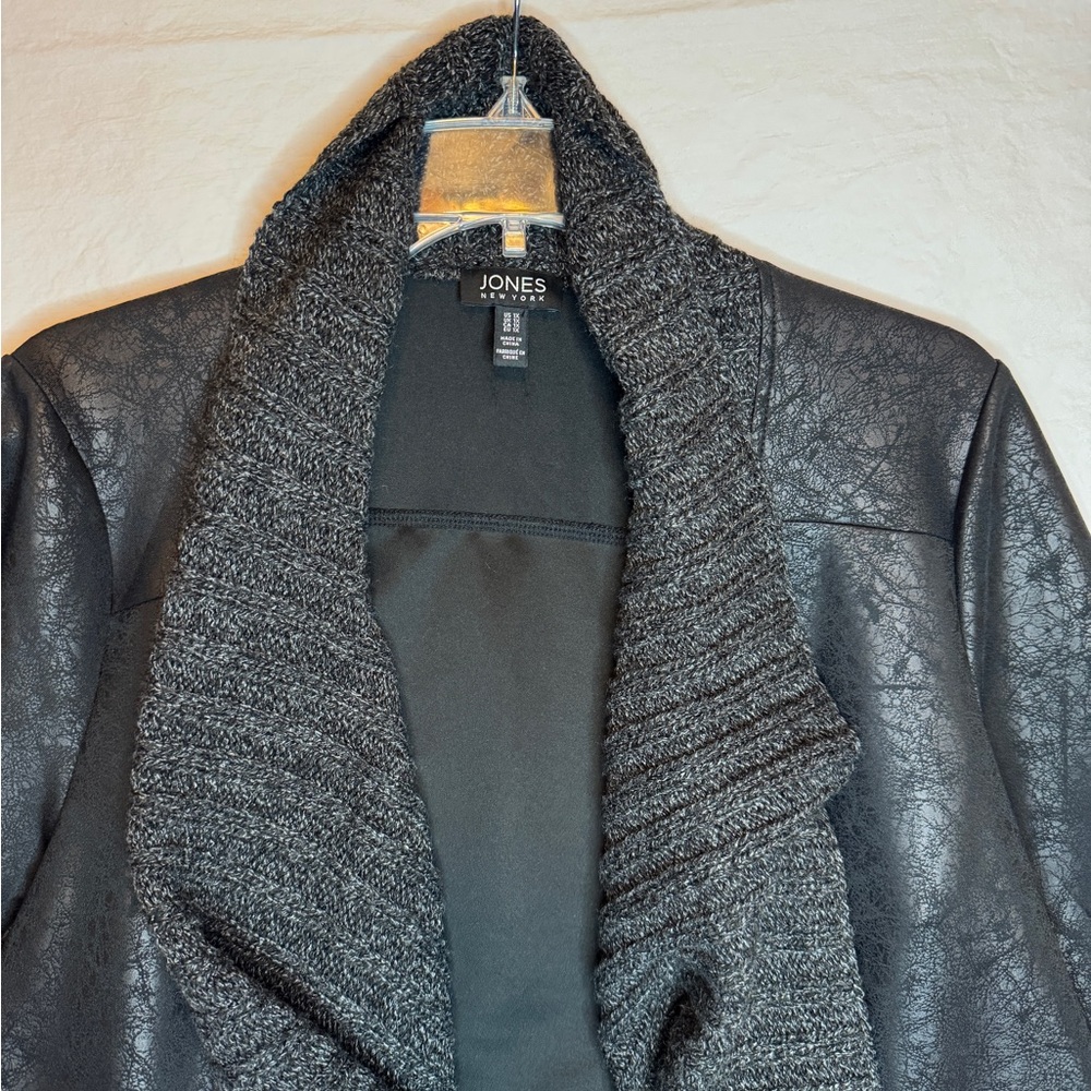 Jones New York Faux Leather Jacket with Knit Collar